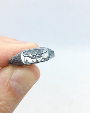 Rare Antique WW1 Zeppelin Debris Engraved Ring
