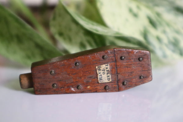 Antique Victorian Miniature Novelty Trick Treen Coffin “Talked To Death” - Source Vintage
