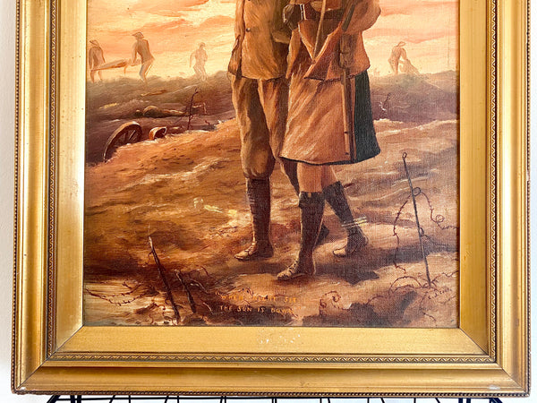WW1 Folk Art Painting Oil On Board Framed And Signed C.J. Cook - Source Vintage